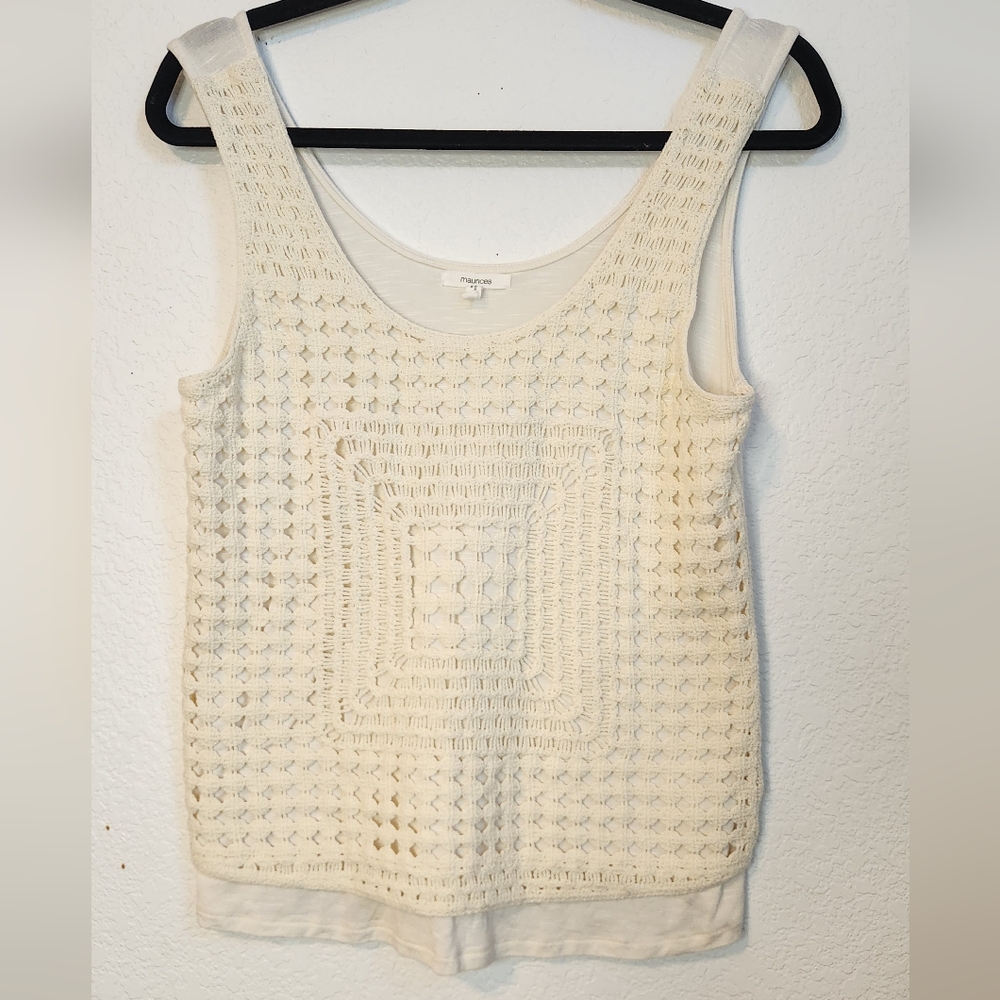 Maurices Cream Crochet‎ Front Lined Tank Top, Size M